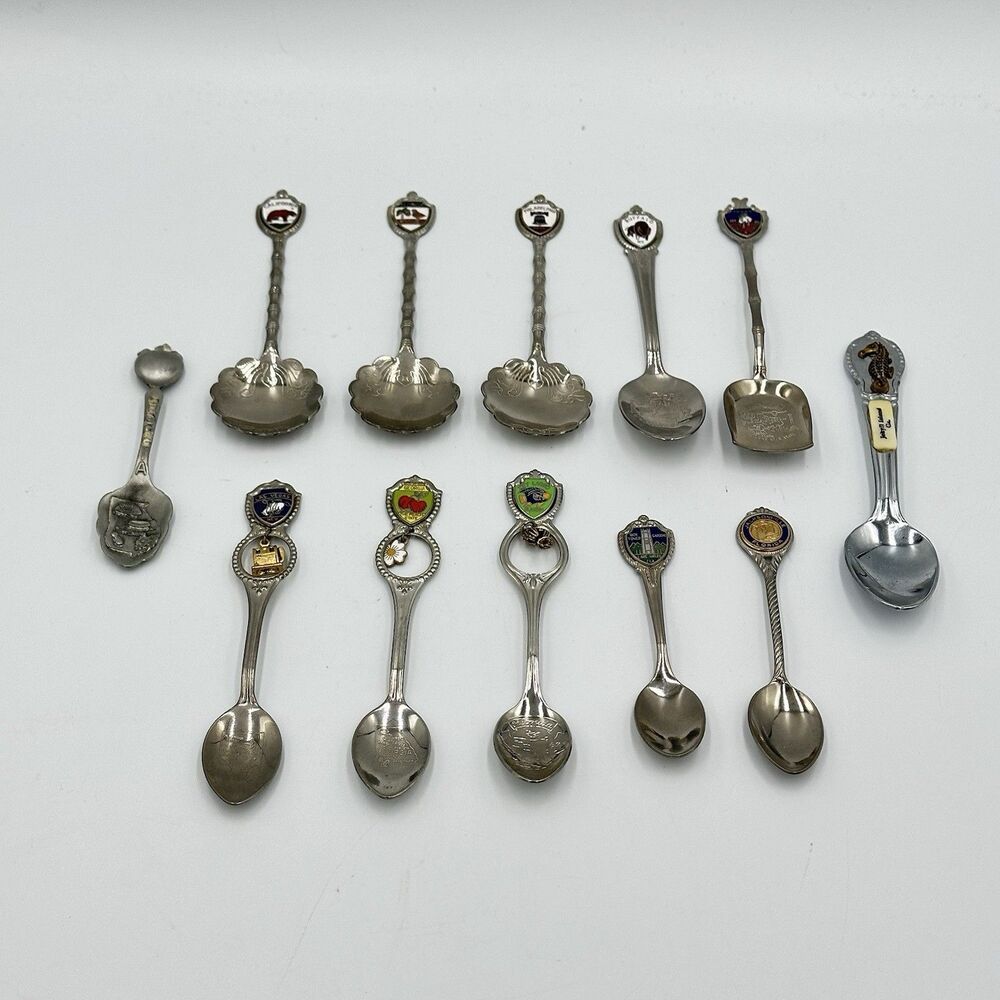 Lot of 12 Collector Souvenir Spoons US Vegas, GA, Key Largo, TX, CA, FL, Jekyll